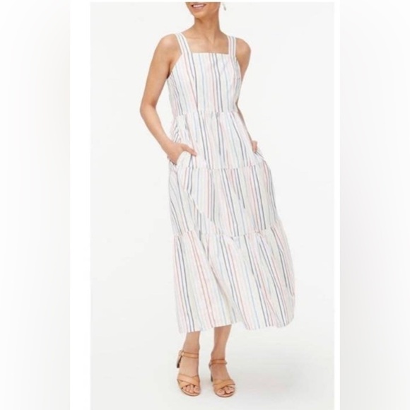 J. Crew Women's Rainbow Striped Tiered Ruffle Maxi Sun Dress Size 4 - Picture 1 of 15